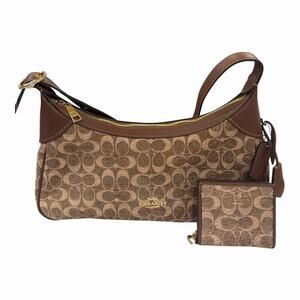 B2-011 Coach Ella Small Shoulder Bag & Wallet Chenille Gold/Vintage Brown NWT